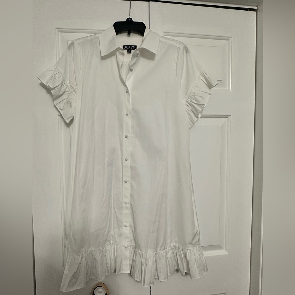 J. Crew Ivory Button-Down Dress with Ruffle Sleeves and slip